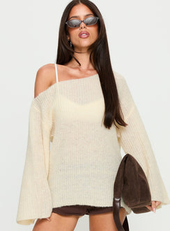 Delyn Off Shoulder Slouchy Knit Sweater Cream