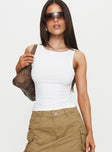 Bleeker High Neck Top White Sleeveless Crew Neck 