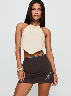   front view of model wearing Princess Polly Lonely Hearts Mini Skirt Brown Mini Skirts 