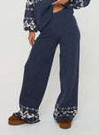 back view of model wearing Princess Polly Alpine Knit Pants Navy / Cream High Waisted Pants 