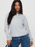 front view of model wearing Princess Polly Abrams Rib Knit Crew Sweater Grey Marle 