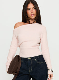 Selbey Fluffy Cinched Waist Off Shoulder Top Pink
