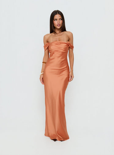 strapless open back dress Riviera Midi Dress in Brick Orange | OMNES | Ethical & Affordable Clothing main image 1