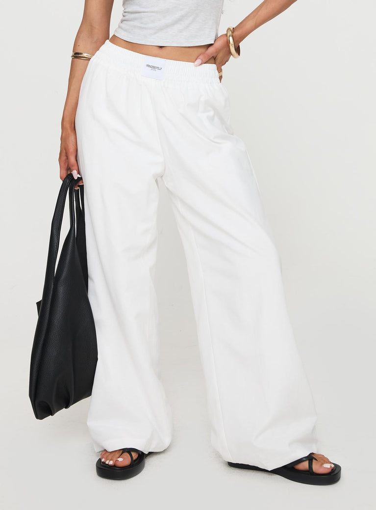 front view of model wearing Princess Polly Beach House Pants White High Waisted Pants 