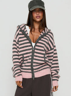 Aubry Oversized True Knit Hoodie Pink Stripe
