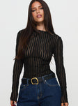 front view of model wearing Princess Polly Padra Long Sleeve Top Black Full Sleeves High Neck 