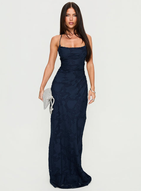 Celena Maxi Dress Navy Burnout | Princess Polly Celena Maxi Dress Navy Burnout | Princess Polly