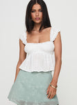 front view of model wearing Princess Polly Summerfield Top White Short Sleeves Square Neck 