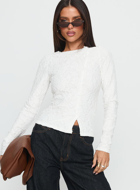 Passoni Long Sleeve Lace Top White