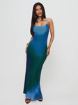 front view of model wearing Princess Polly Amoret Maxi Dress Blue / Green Scoop Neck 