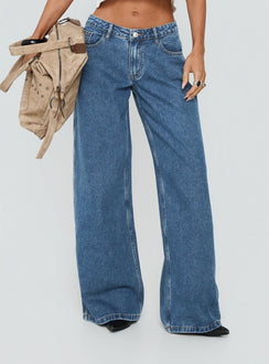 Ramos Low Rise Wide Leg Jeans Mid Blue Wash