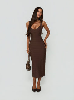 Justina Bandage Midi Dress Brown