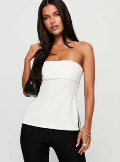 front view of model wearing Princess Polly Express Yourself Zip Side Top White Sleeveless straight 