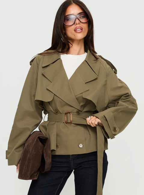 Eldora Cropped Trench Coat Green