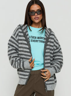 Aubry Oversized True Knit Hoodie Grey Stripe
