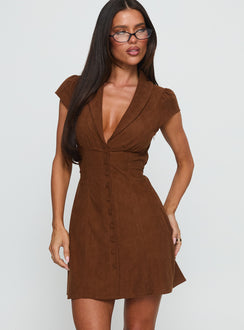 Magdalene Corduroy Button Down Mini Dress Chocolate