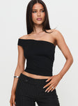 front view of model wearing Princess Polly Irina Multi-Wear Top Black Sleeveless Asymmetric Neckline 