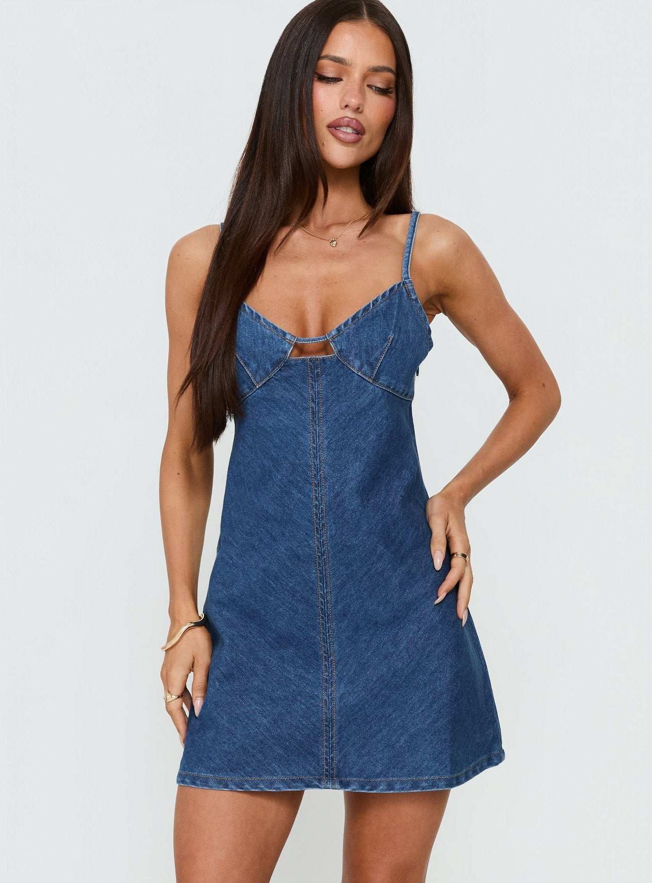 Arwen Denim Mini Dress Blue | Princess Polly
