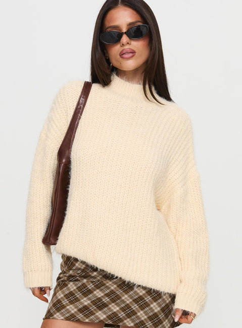 side view of model wearing Princess Polly Abott Sweater Butter Long 