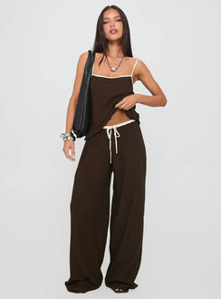 Nolei Contrast Pant Set Chocolate / White