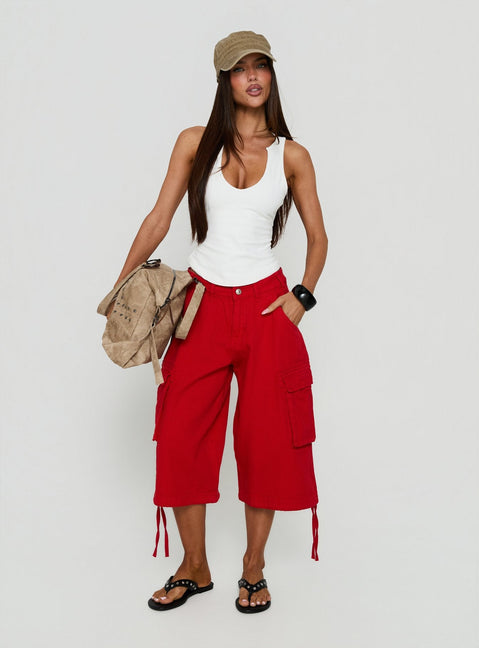 Hudsen Longline Cargo Shorts Red