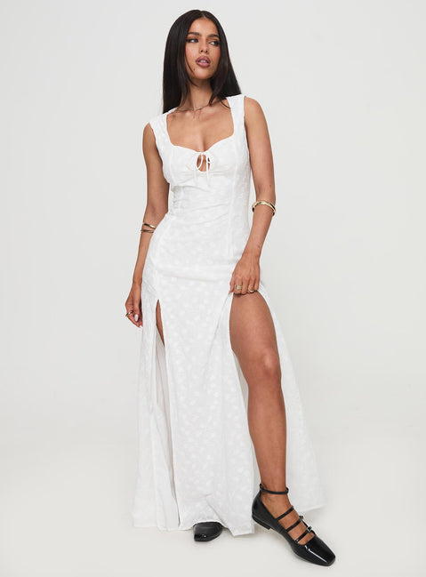 front view of model wearing Princess Polly Good Game Maxi Dress White Sweetheart Neckline 