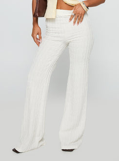 side view of model wearing Princess Polly Leisure State Knit Pant White High Waisted Pants 