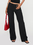 side view of model wearing Princess Polly Socialista Pinstripe Pant Black Low Rise Pants 