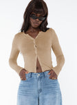 Front view of model wearing  front Princess Polly Full Sleeves Sweetheart  Altis Long Sleeve Top Beige