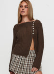 back view of model wearing Princess Polly Lenker Knit Sweater Brown Cropped 