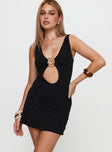 front view of model wearing Princess Polly Jaqueline Cut Out Mini Dress Black Plunger 