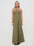 front view of model wearing Princess Polly Isannah Maxi Dress Sage Straight Neck 