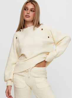 front view of model wearing Princess Polly Susi Fluffy Knit Sweater Ivory cropped 