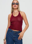 front view of model wearing Princess Polly Priscilla Top Red Sleeveless Scoop Neck 