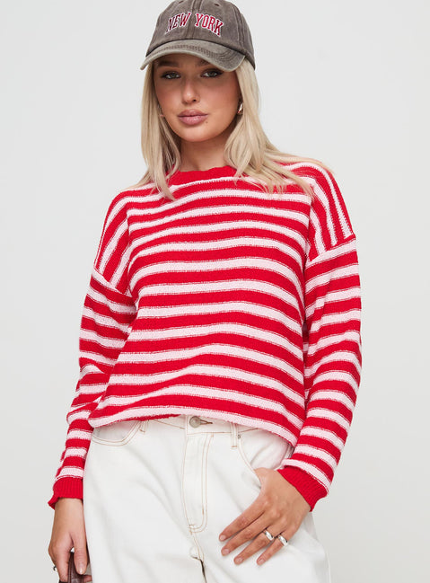 front view of model wearing Princess Polly Freeze Knit Sweater Red Cropped 