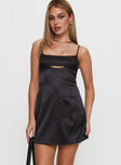 front view of model wearing Princess Polly Powell Mini Dress Black Square Neck 