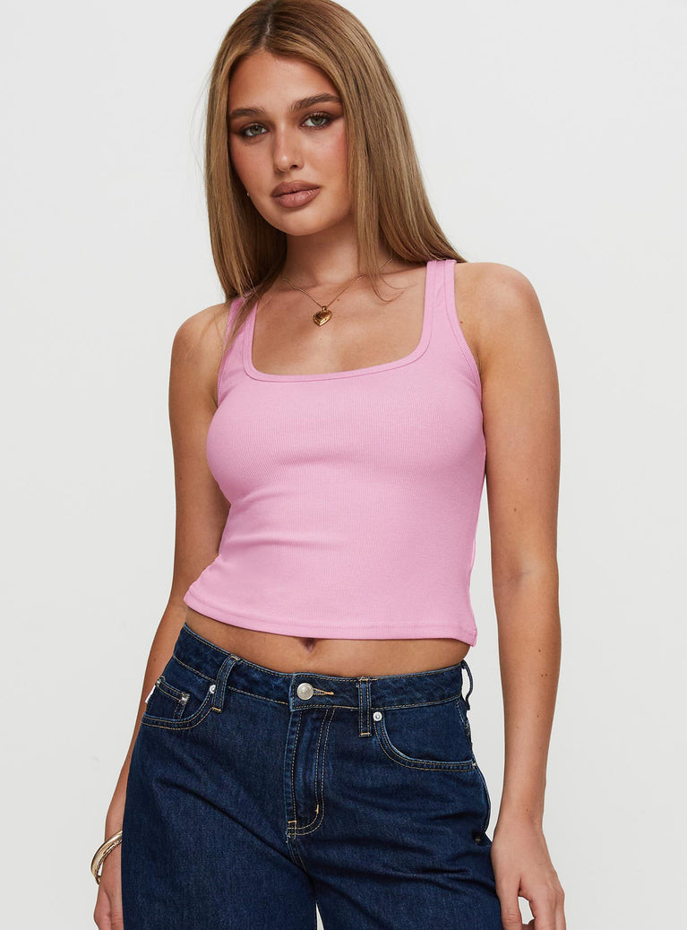 Baseline Square Neck Rib Tank Top Pale Pink