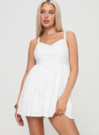 front view of model wearing Princess Polly Cona Mini Dress White V-Neck 