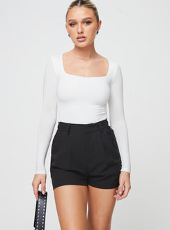 front view of model wearing Princess Polly Seize The Day Shorts Black High Waisted Shorts 