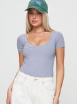 front view of model wearing Princess Polly Brynne Bodysuit White / Navy Stripe Short Sleeves 