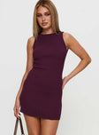 front view of model wearing Princess Polly Mayok Mini Dress Plum Crew Neck 