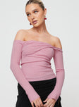 Front view of model wearing  front Princess Polly Full Sleeves Asymmetric Neckline  Adalia Long Sleeve Top Pink