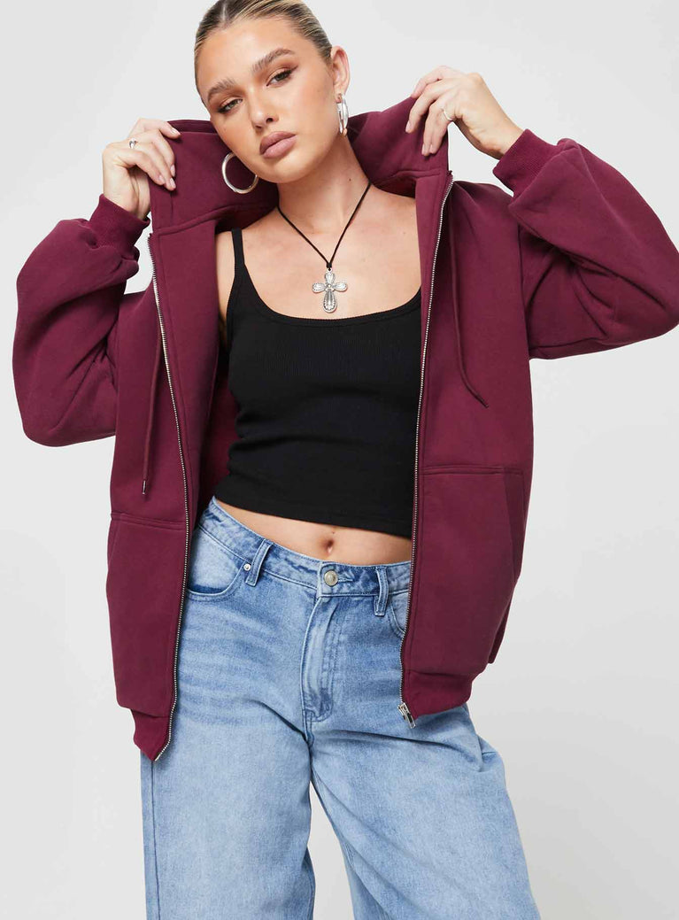 Florida Zip Up Sweater Burgundy Princess Polly  long 