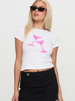 front view of model wearing Princess Polly Gossip And Cosmos Top White Short Sleeves Crew Neck 