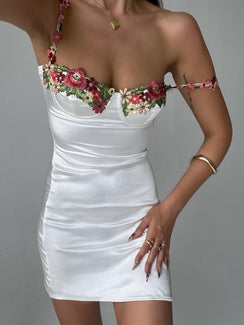 back view of model wearing Princess Polly Kenzie Mini Dress White Petite Sweetheart Neckline 