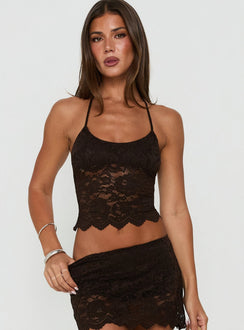 Gianna Lace Halter Top Brown