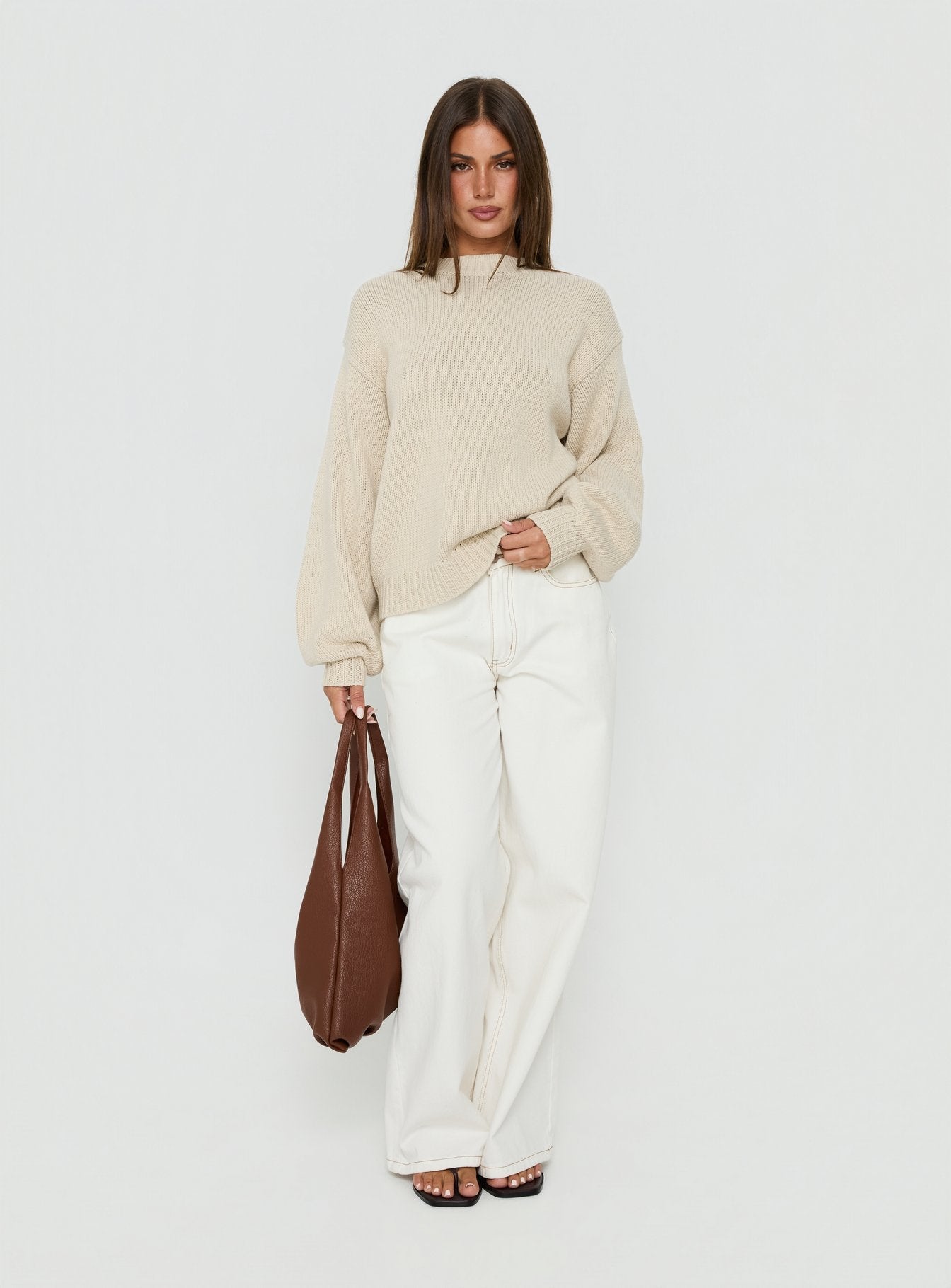 Harmony Ballonärmel-Strickpullover Beige