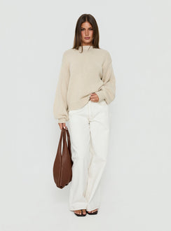Harmony Ballonärmel-Strickpullover Beige