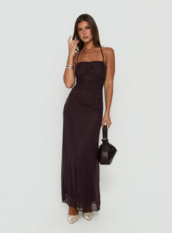 Adriannah Halter Ruched Maxi Dress Plum