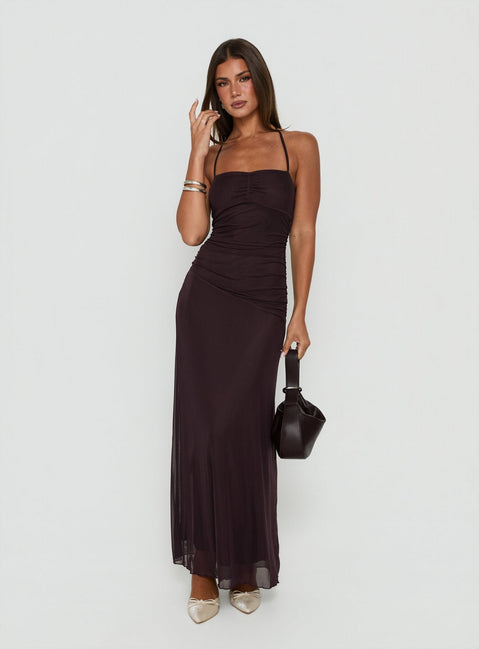 Adriannah Halter Ruched Maxi Dress Plum